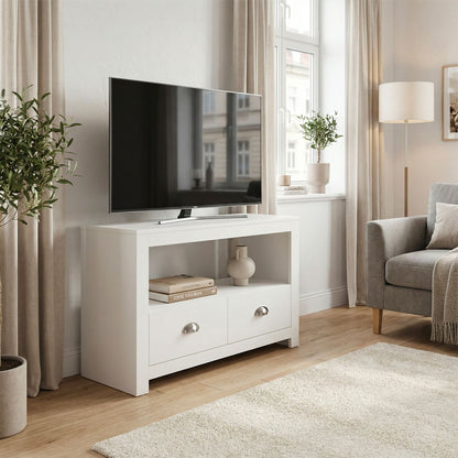 Lowboard TV Meubel Wit 85cm - Compact TV-meubel met twee Lades