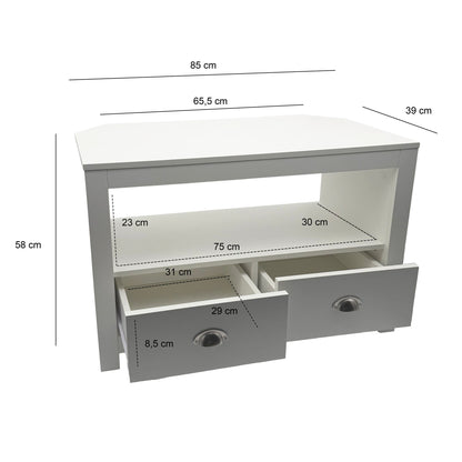 Lowboard TV Meubel Wit 85cm - Compact TV-meubel met twee Lades