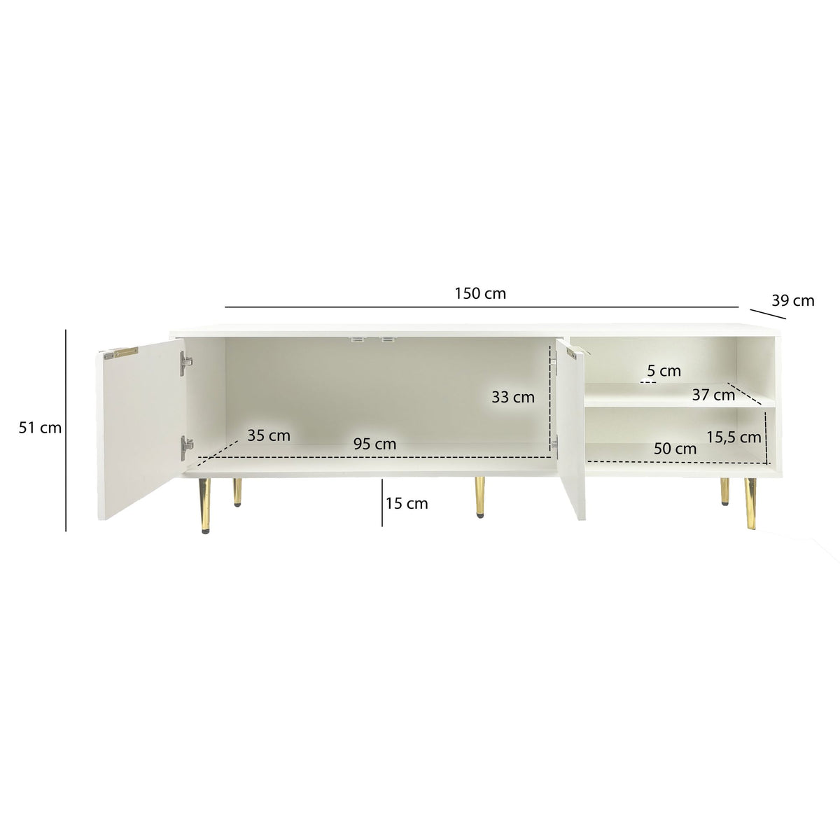 Lowboard TV Meubel Wit 150cm - TV Dressoir