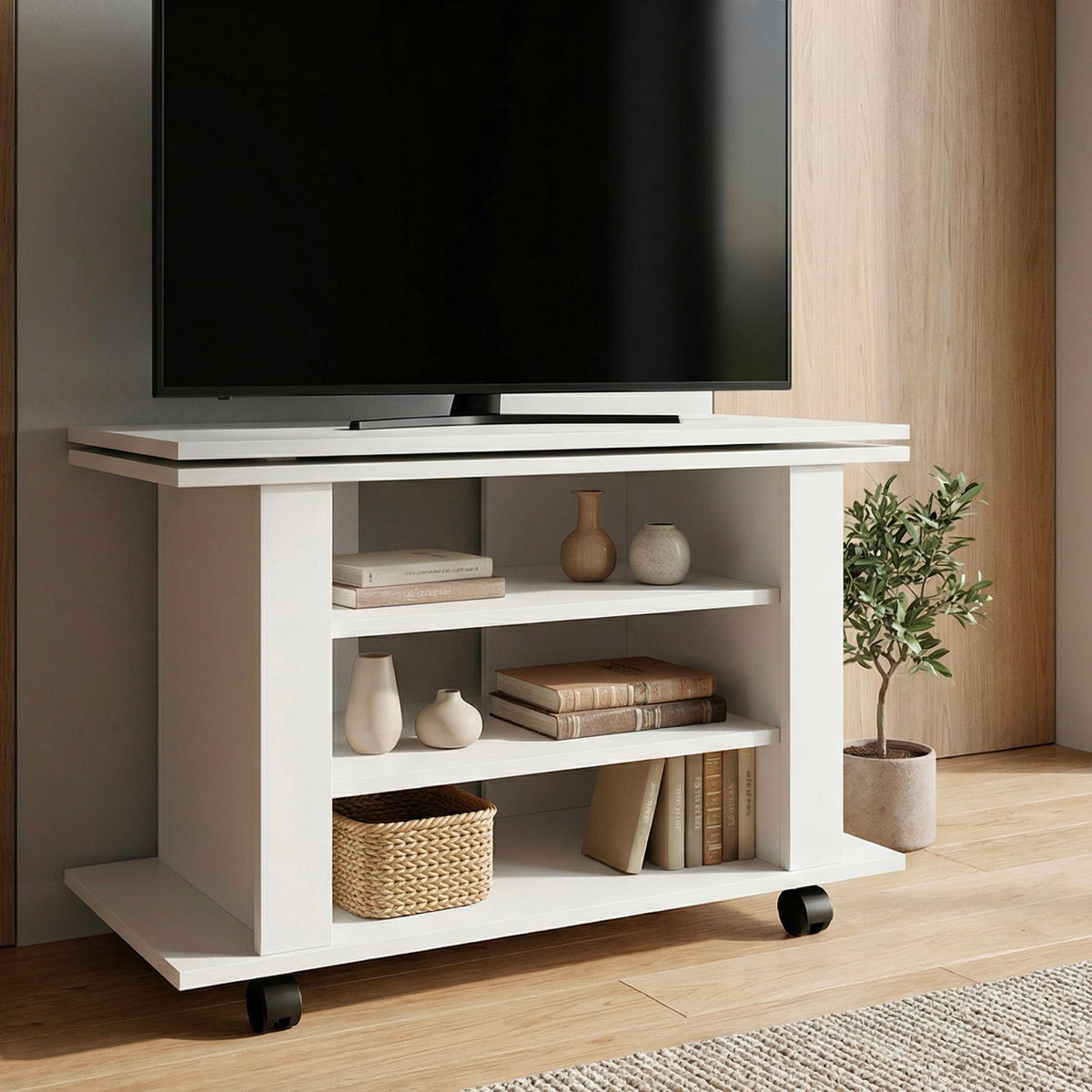 TV Lowboard Wit 78 cm - HiFi Bank met Draaibare Bovenplaat
