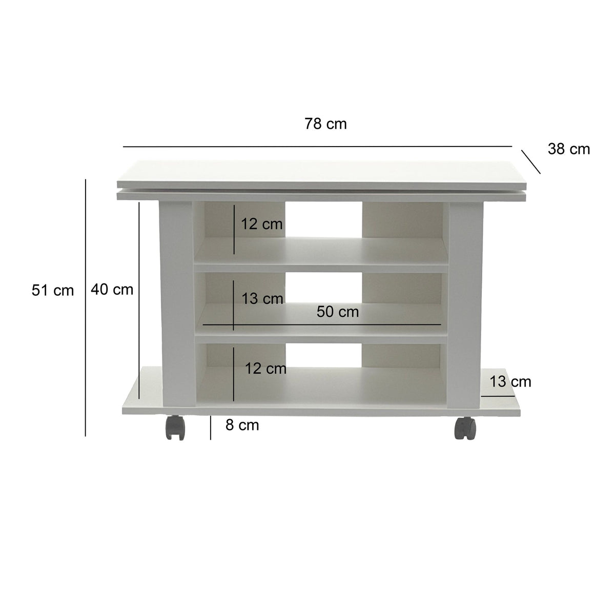 TV Lowboard Wit 78 cm – HiFi Bank met Draaibare
