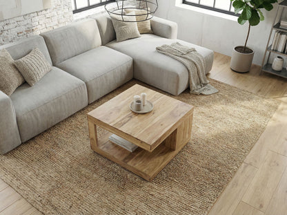 Salontafel Acacia Massief Hout 60cm - Vierkante Woonkamertafel met Opbergvak