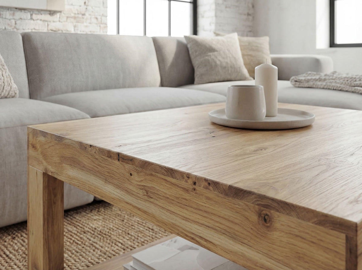 Salontafel Acacia Massief Hout 60cm - Vierkante Woonkamertafel met Opbergvak