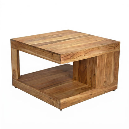 Salontafel Acacia Massief Hout 60cm - Vierkante Woonkamertafel met Opbergvak