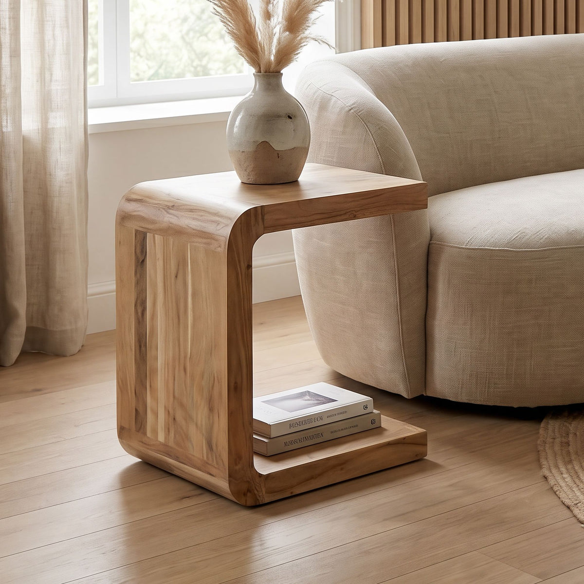 Bijzettafel C Vorm Acacia Massief Hout 45cm Aanrechttafel Modern