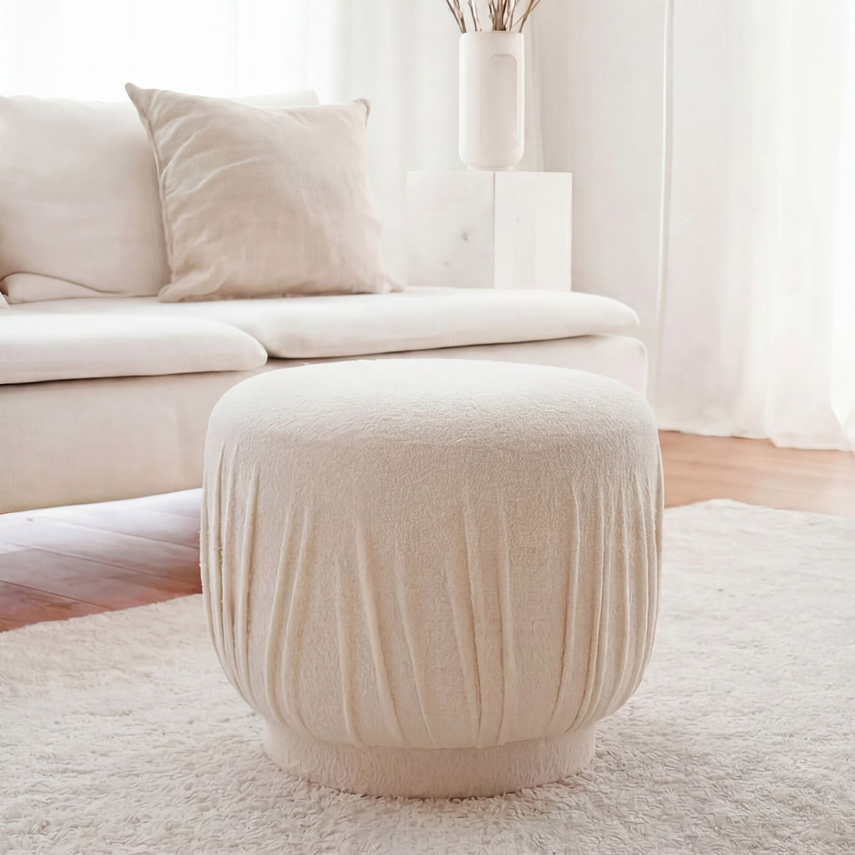 Zitkruk Stof 50cm Crème Rond - Design Stoffen Kruk