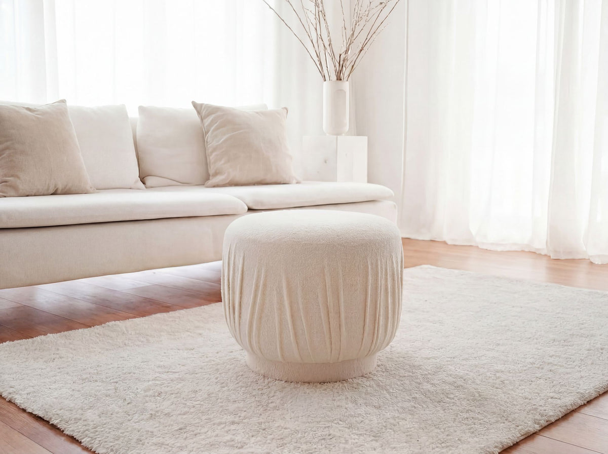 Zitkruk Stof 50cm Crème Rond - Design Stoffen Kruk