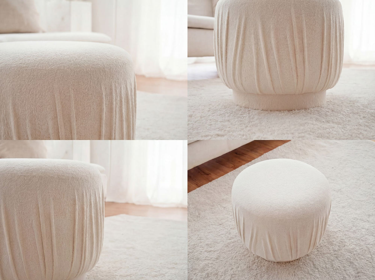 Zitkruk Stof 50cm Crème Rond - Design Stoffen Kruk