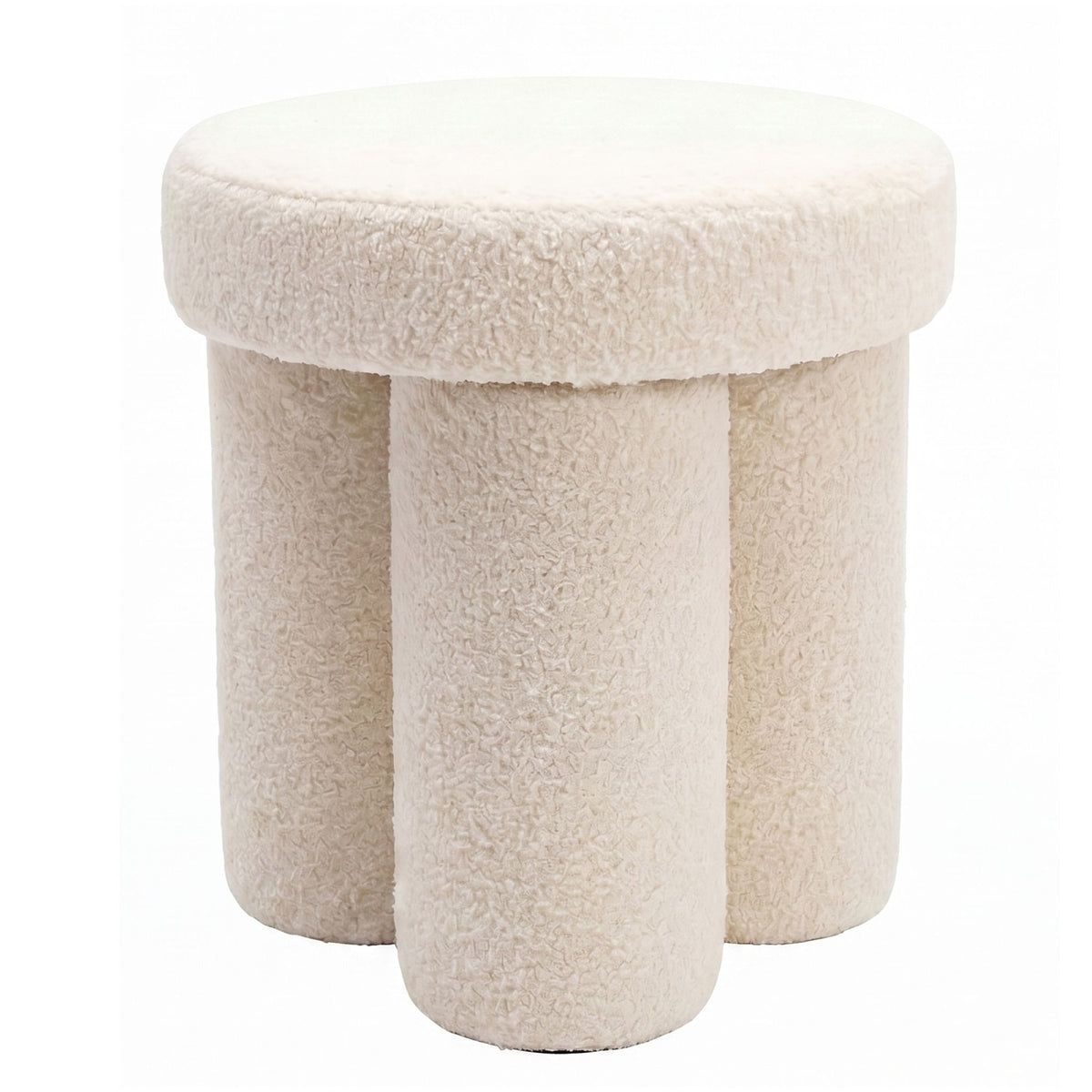 Zitkruk Teddy Stof 40cm Crème Rond - Design Stoffen Kruk op Zuilpoten