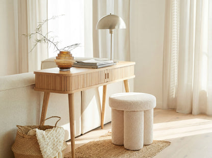 Zitkruk Teddy Stof 40cm Crème Rond - Design Stoffen Kruk op Zuilpoten