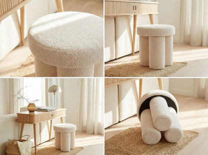 Zitkruk Teddy Stof 40cm Crème Rond - Design Stoffen Kruk op Zuilpoten
