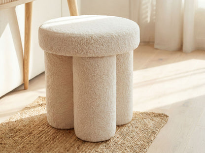 Zitkruk Teddy Stof 40cm Crème Rond - Design Stoffen Kruk op Zuilpoten