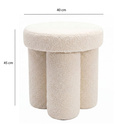 Zitkruk Teddy Stof 40cm Crème Rond - Design Stoffen Kruk op Zuilpoten