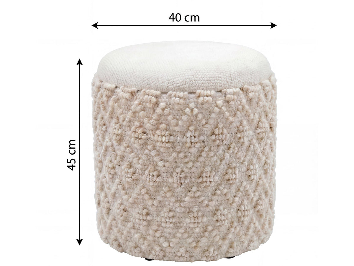 Zitpoef met opbergruimte van wol 40cm Crème Stof Rond