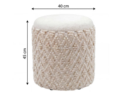 Zitpoef met opbergruimte van wol 40cm Crème Stof Rond