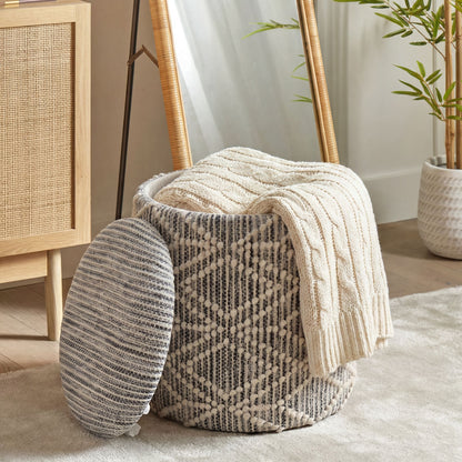 Zitpoef met opbergruimte van stof 40cm Grijs Rond