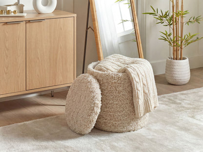 Zitpoef met opbergruimte van wol 40cm Beige Stof Rond