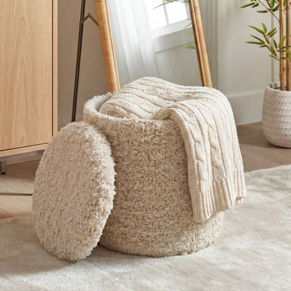 Zitpoef met opbergruimte van wol 40cm Beige Stof Rond