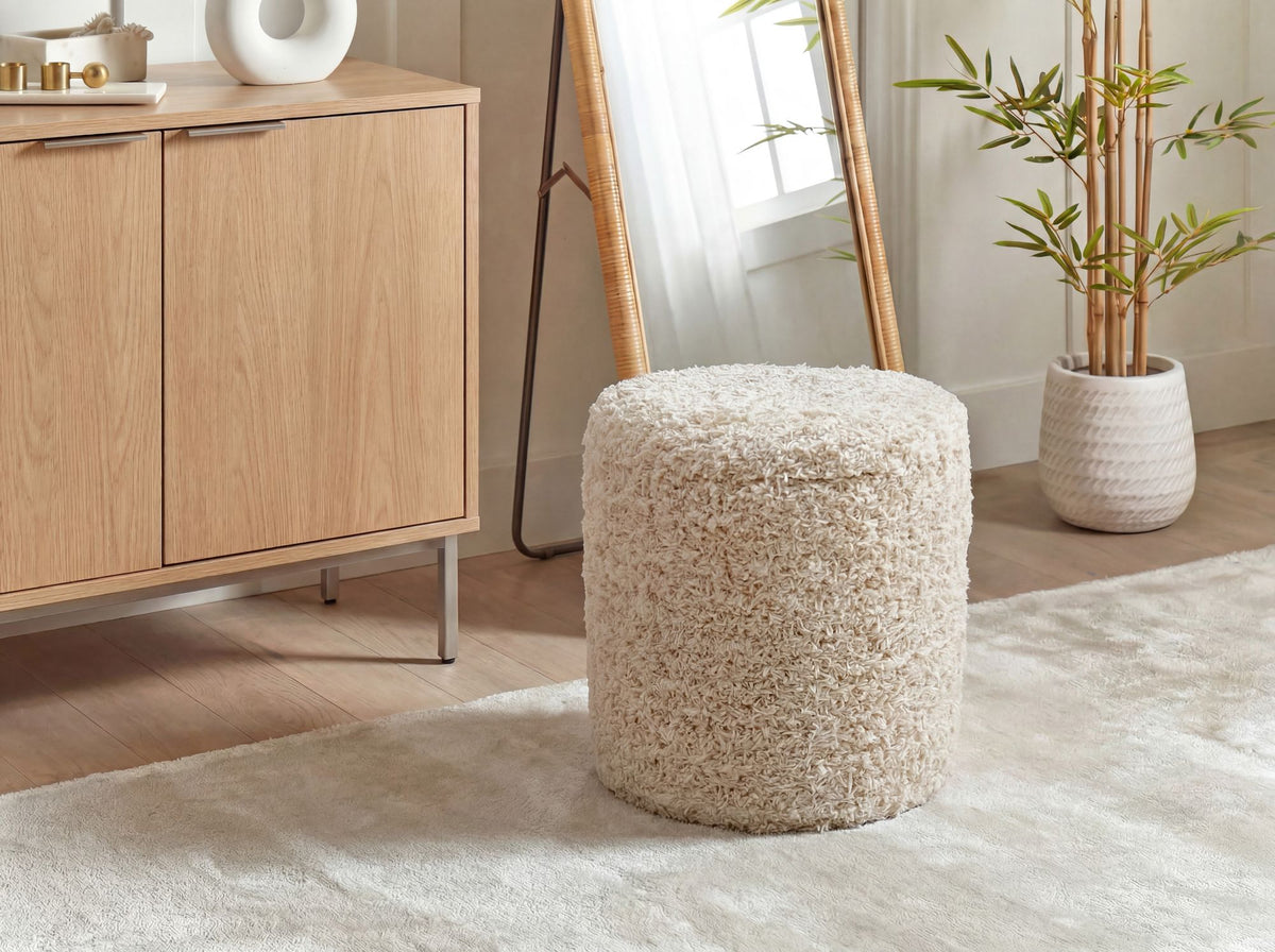 Zitpoef met opbergruimte van wol 40cm Beige Stof Rond