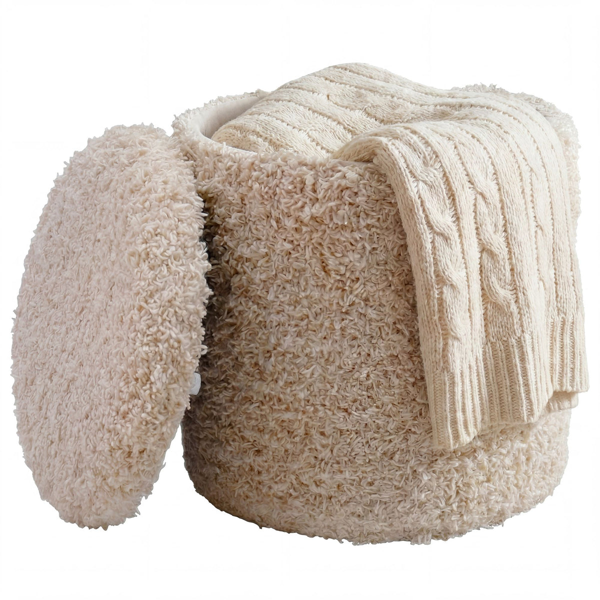 Zitpoef met opbergruimte van wol 40cm Beige Stof Rond