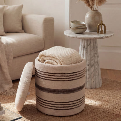 Zitkruk met Opbergruimte van Wol 40cm Beige Stof Rond