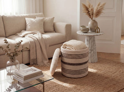 Zitkruk met Opbergruimte van Wol 40cm Beige Stof Rond