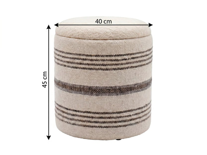 Zitkruk met Opbergruimte van Wol 40cm Beige Stof Rond