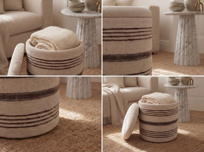 Zitkruk met Opbergruimte van Wol 40cm Beige Stof Rond