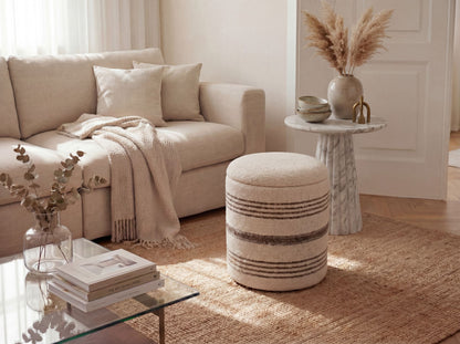 Zitkruk met Opbergruimte van Wol 40cm Beige Stof Rond