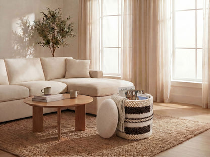 Zitkruk met opbergruimte van wol 40cm Beige Stof Rond