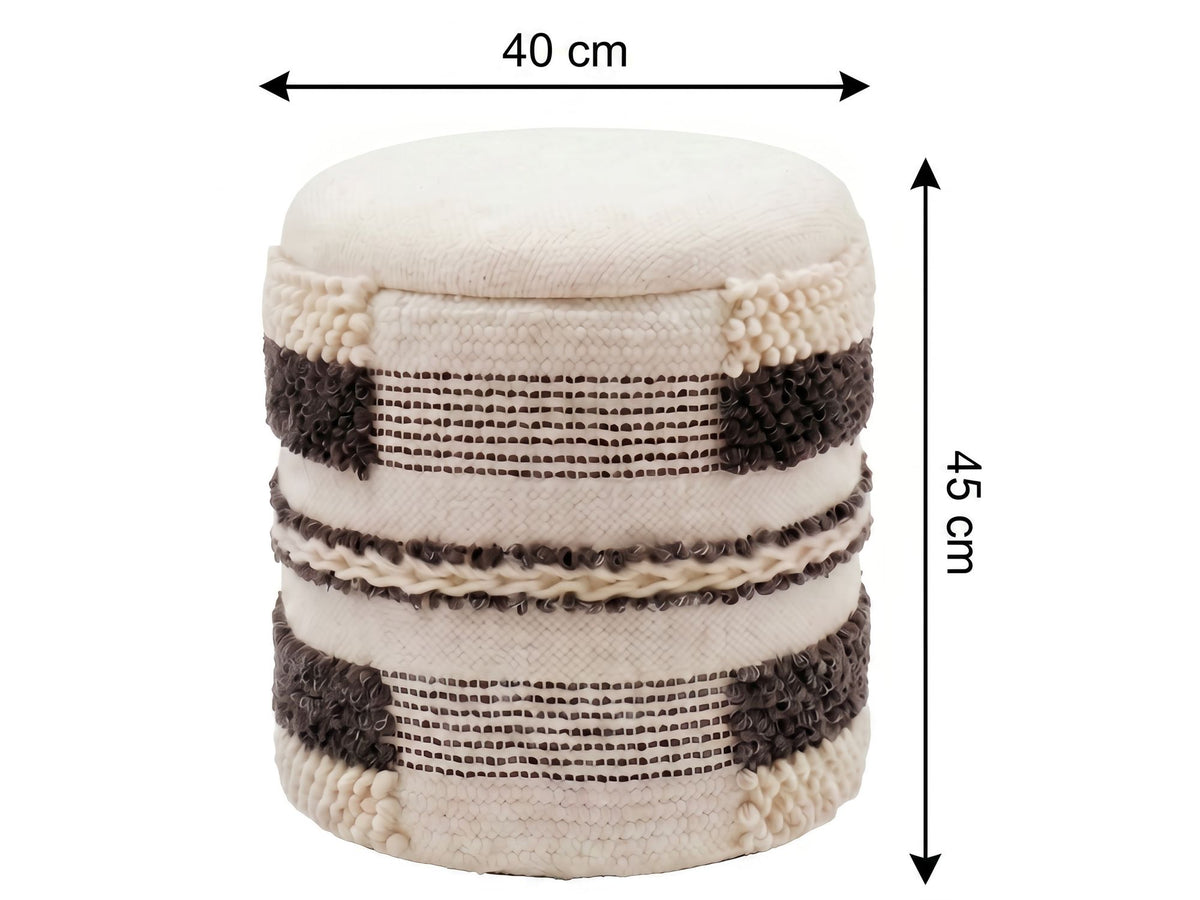 Zitkruk met opbergruimte van wol 40cm Beige Stof Rond