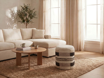 Zitkruk met opbergruimte van wol 40cm Beige Stof Rond