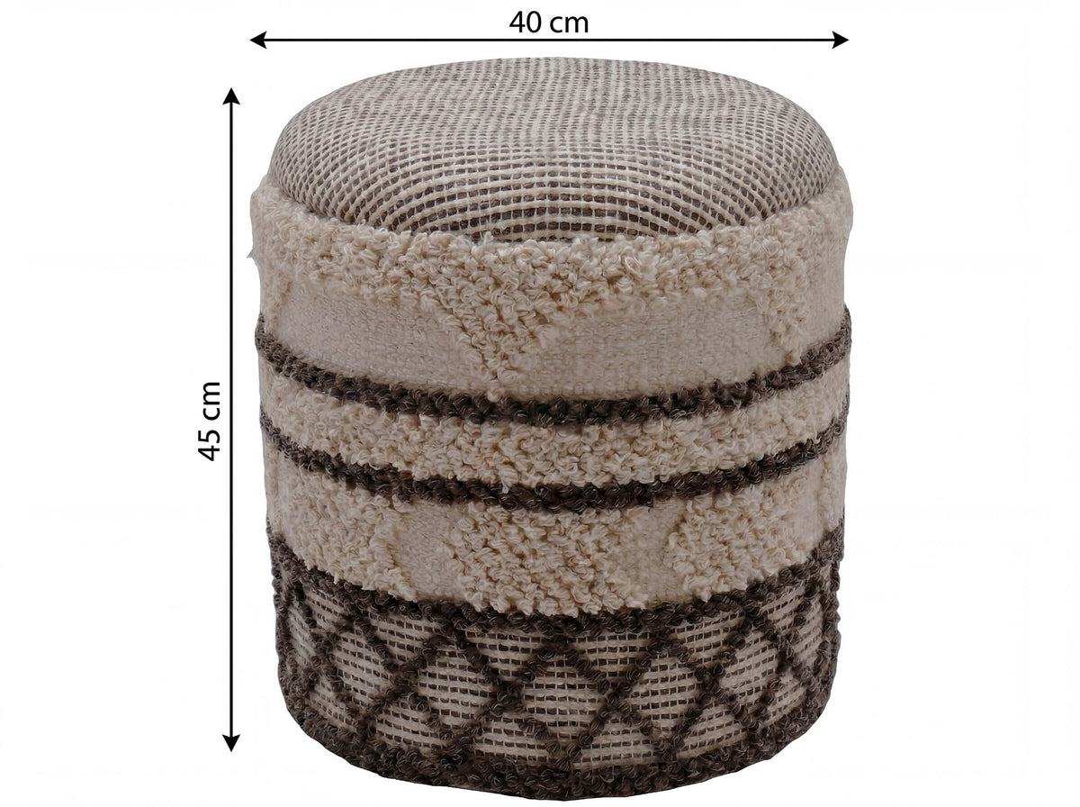 Zitpoef met opbergruimte van wol 40cm Beige Stof Rond