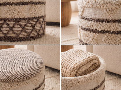 Zitpoef met opbergruimte van wol 40cm Beige Stof Rond
