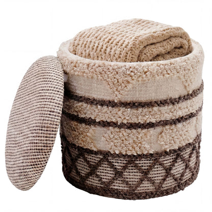 Zitpoef met opbergruimte van wol 40cm Beige Stof Rond
