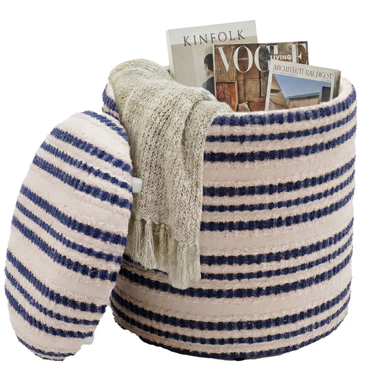 Zitpoef met opbergruimte van katoen 40cm Beige Stof Rond