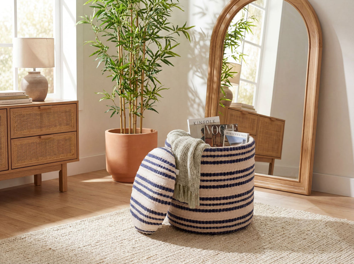 Zitpoef met opbergruimte van katoen 40cm Beige Stof Rond