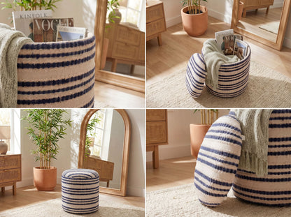 Zitpoef met opbergruimte van katoen 40cm Beige Stof Rond