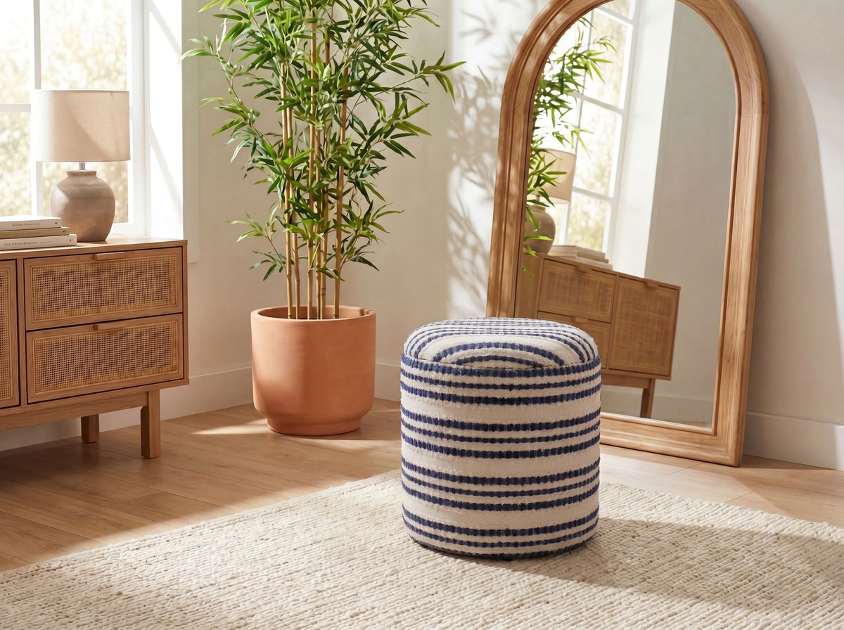 Zitpoef met opbergruimte van katoen 40cm Beige Stof Rond