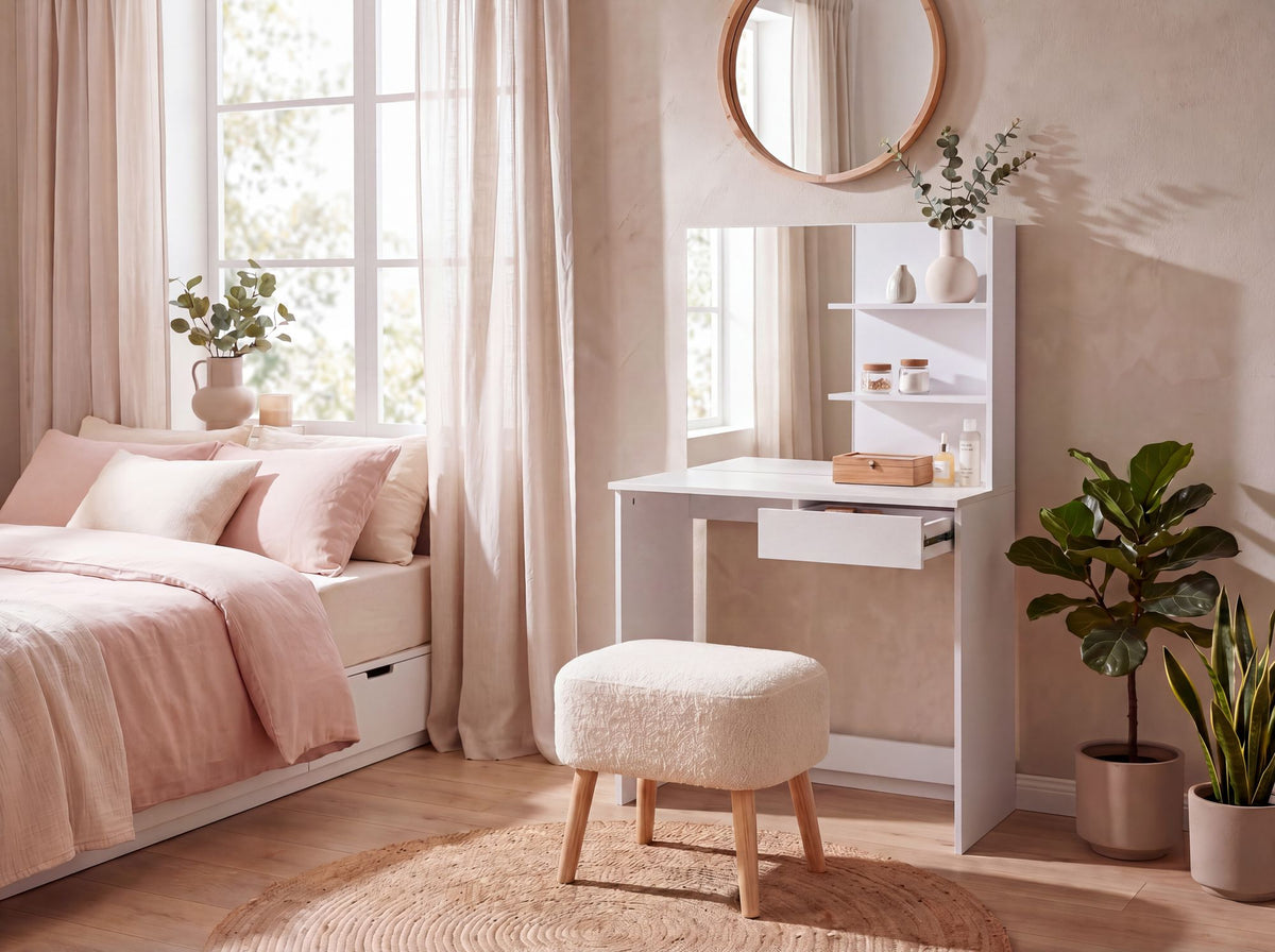 Kaptafel 75cm Wit Cosmetische Tafel Modern - Kaptafel met Spiegel en Plank