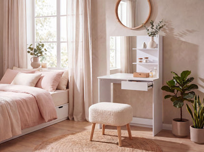 Kaptafel 75cm Wit Cosmetische Tafel Modern - Kaptafel met Spiegel en Plank