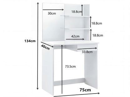 Kaptafel 75cm Wit Cosmetische Tafel Modern - Kaptafel met Spiegel en Plank