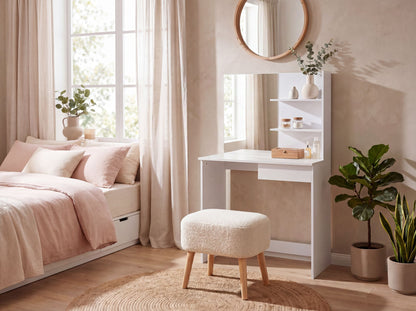 Kaptafel 75cm Wit Cosmetische Tafel Modern - Kaptafel met Spiegel en Plank
