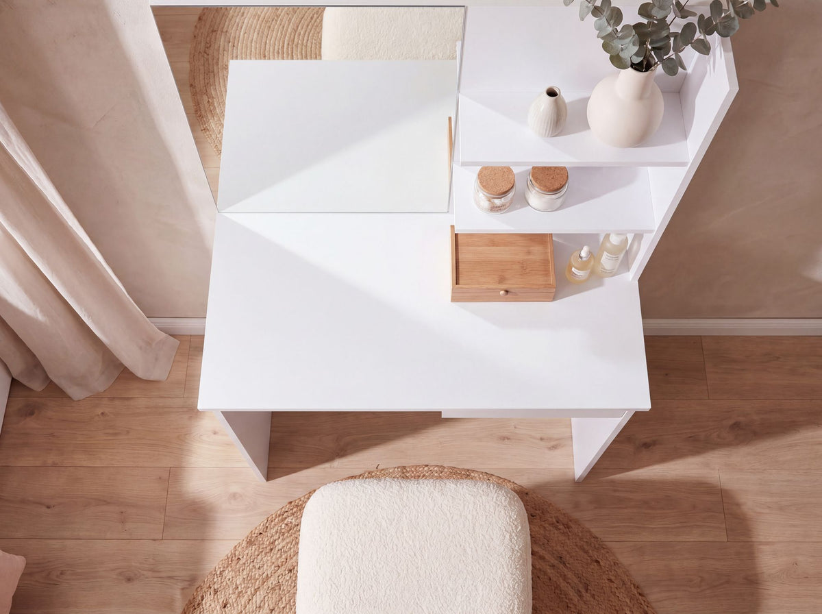 Kaptafel 75cm Wit Cosmetische Tafel Modern - Kaptafel met Spiegel en Plank
