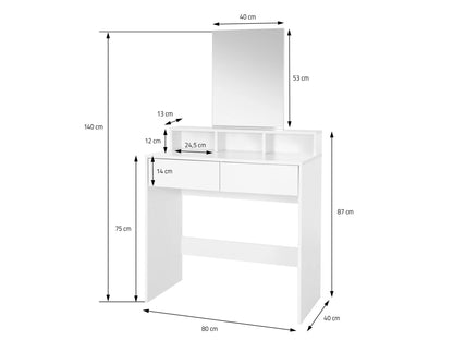 Kaptafel 80cm Wit Cosmetische Tafel Modern - Toilettafel met Spiegel en Plank