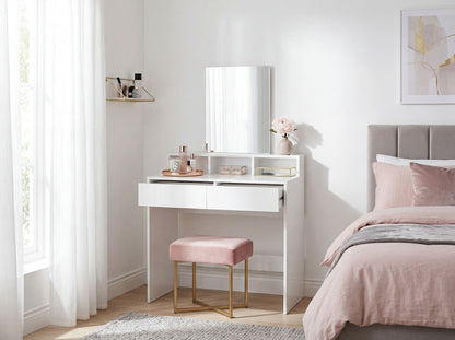 Kaptafel 80cm Wit Cosmetische Tafel Modern - Toilettafel met Spiegel en Plank