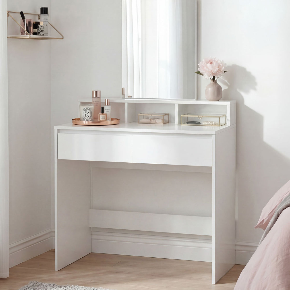 Kaptafel 80cm Wit Cosmetische Tafel Modern - Toilettafel met Spiegel en Plank