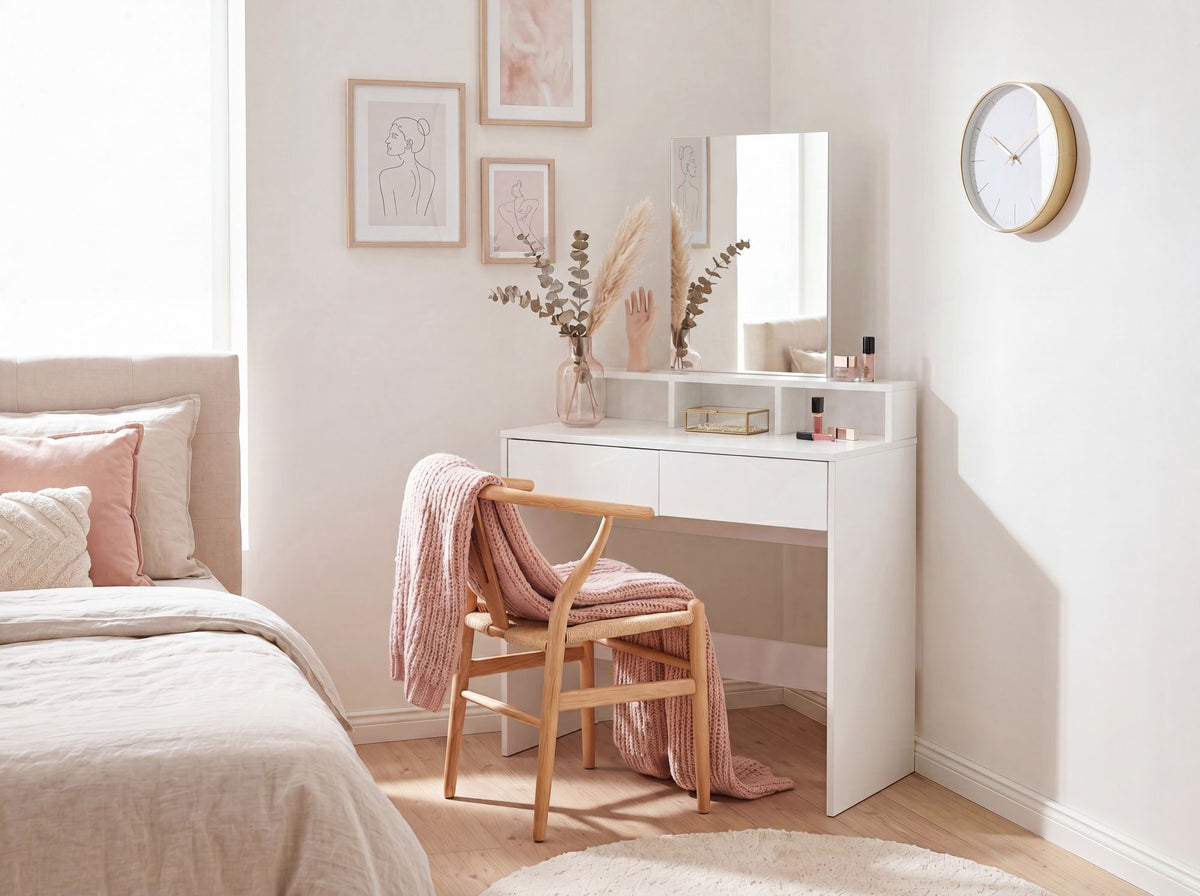 Kaptafel 80cm Wit Cosmetische Tafel Modern - Toilettafel met Spiegel en Plank