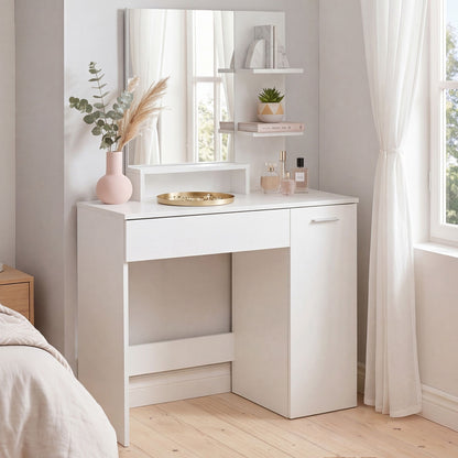 Kaptafel 90cm Wit Make-uptafel Modern - Toilettafel met Spiegel en Plank