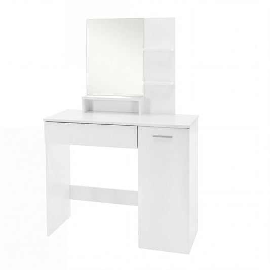 Kaptafel 90cm Wit Make-uptafel Modern - Toilettafel met Spiegel en Plank